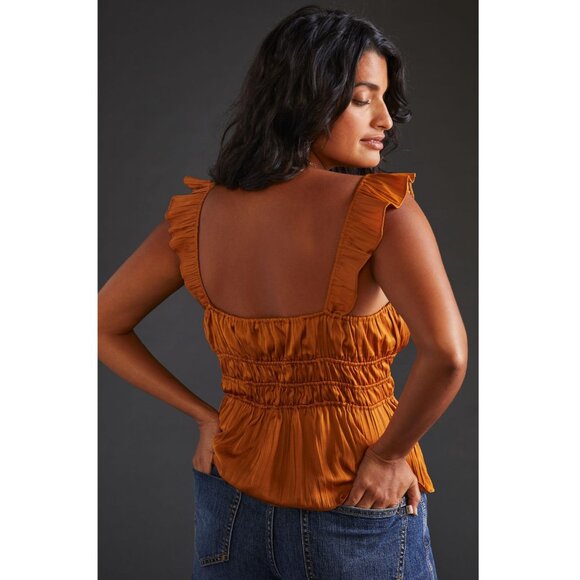 NWT! Anthropologie Tiered Ruffled Lined Tank, XXS, Honey/Caramel - Picture 2 of 10